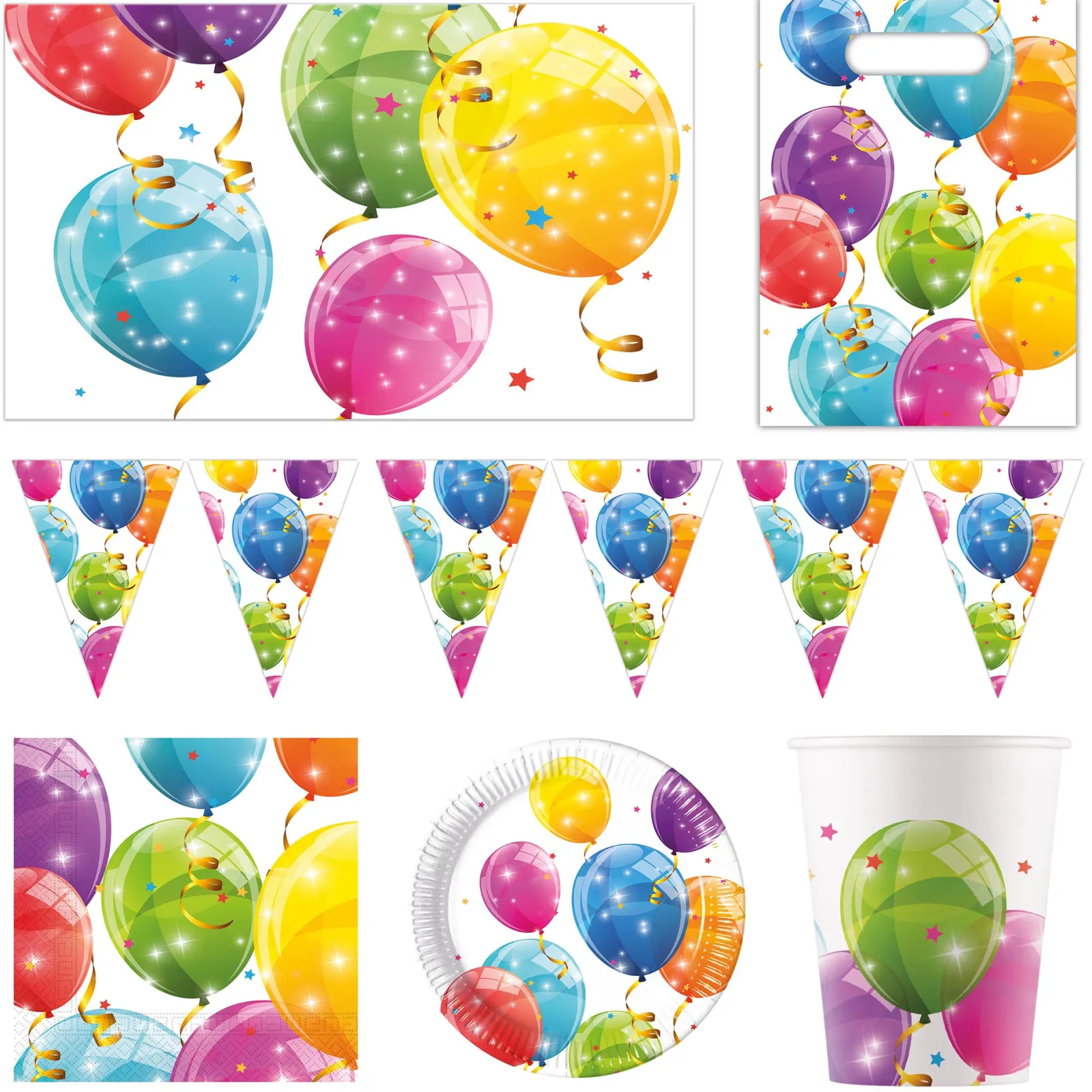 Sparkling Balloons Part Tableware & Decorations Bundle - 16 Guests Tableware|Birthday Party