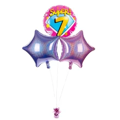 Kids Card Factory Super 7th Birthday Balloon Bouquet - DELIVERED INFLATED!