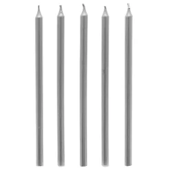 Card Factory Tall Metallic Silver Cake Candles & Holders - Pack of 10