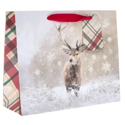Sale Tartan Deer Medium Landscape Christmas Gift Bag Gift Wrap For Him|Gift Wrap For Her