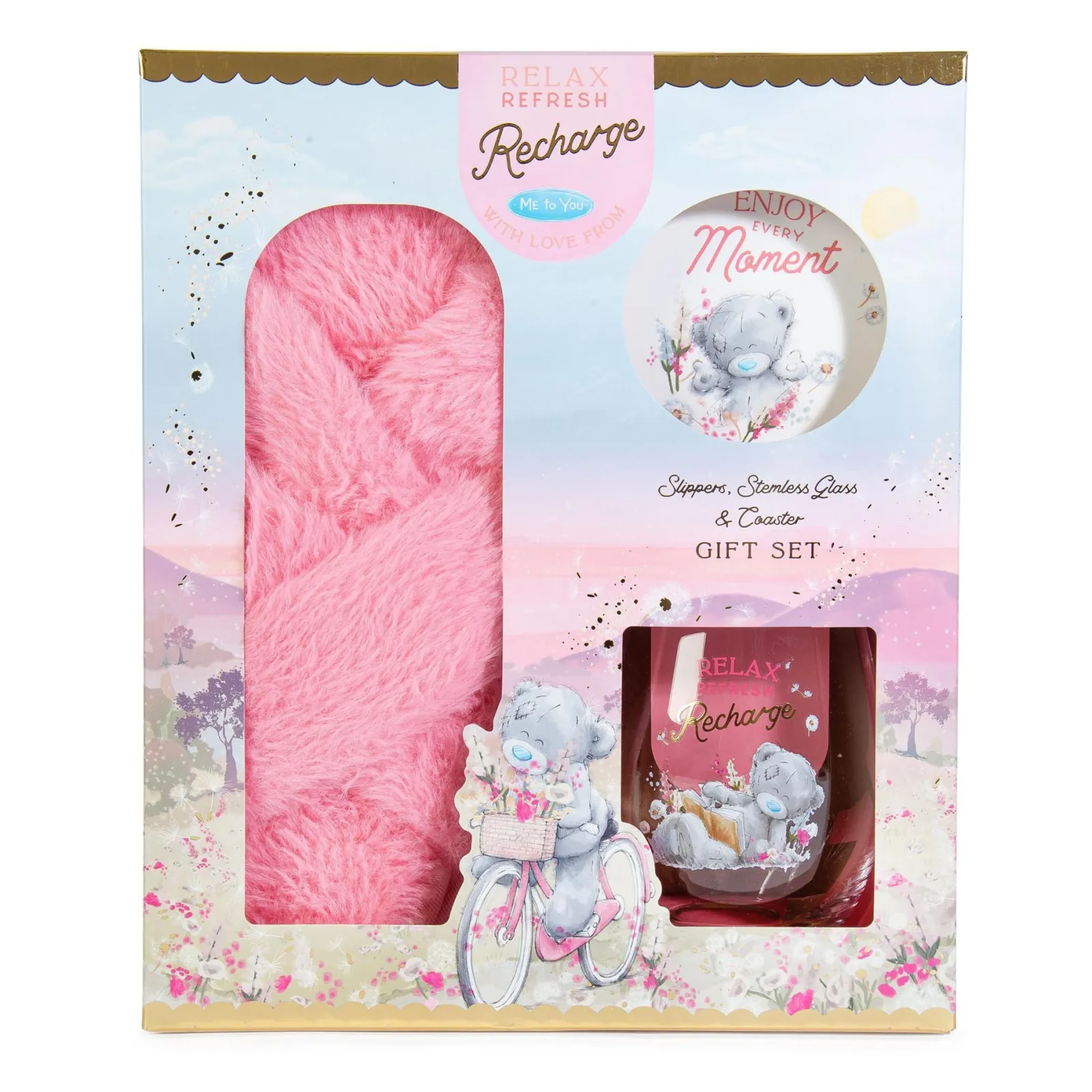 Online Tatty Teddy Slippers, Stemless Glass & Coaster Gift Set Gift Sets|Christmas Gifts