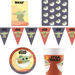 Card Factory The Mandalorian Birthday Party Tableware & Decorations Bundle - 16 Guests