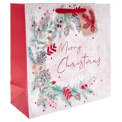 Card Factory Traditional Wreath Large Square Christmas Gift Bag