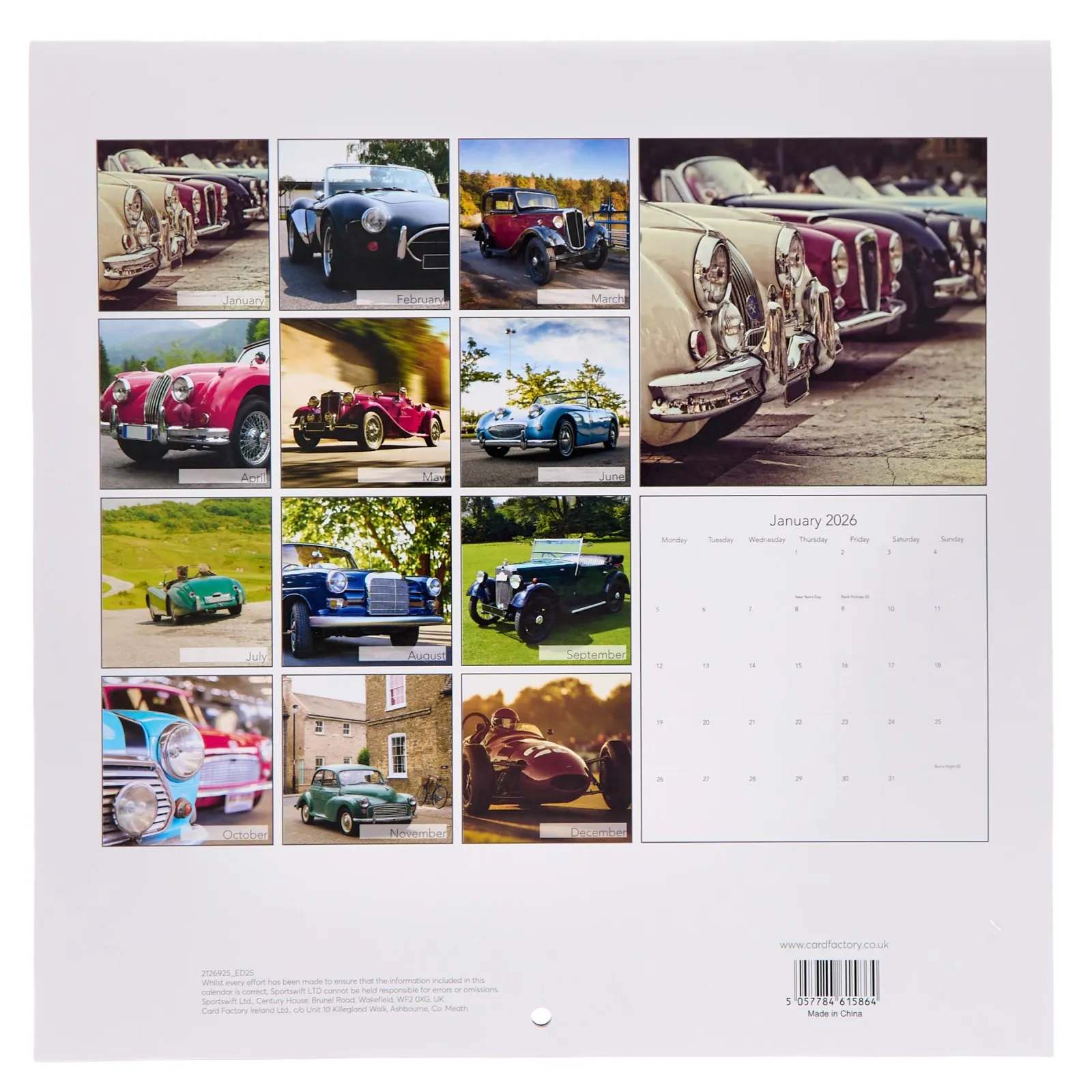 Best Vintage Cars 2026 Square Wall Calendar Kids Birthday Gifts|Christmas Gifts