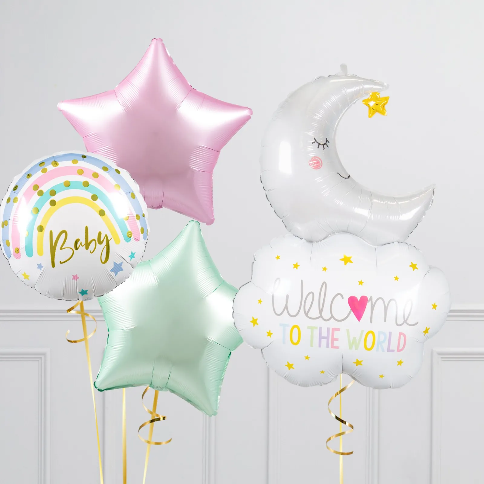 Card Factory Welcome Baby Moon Pastel Balloon Bundle - DELIVERED INFLATED!