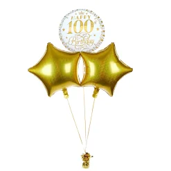 Card Factory White & Gold 100th Birthday Balloon Bouquet - DELIVERED INFLATED!