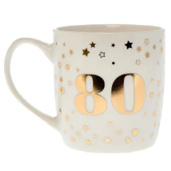 Clearance White & Gold 80th Birthday Mug 80Th Birthday|Mugs